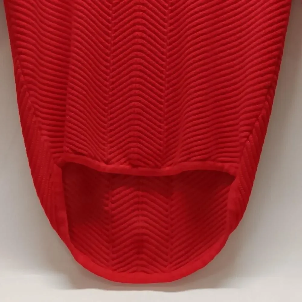 Express Women's Sweater Chevron Pattern Knit V-Neck Red High-Low Hem Size Small